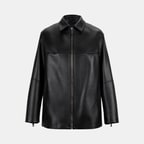 Kadın Siyah Gömlek Yakalı Deri Ceket