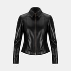 Kadın Siyah Gömlek Yakalı Fit Deri Ceket