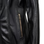 Kadın Siyah Gömlek Yakalı Fit Deri Ceket