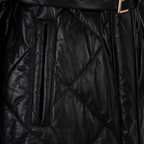 Kadın Siyah Hakim Yakalı Kapüşonlu Deri Mont