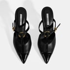 Kadın Siyah Halka Aksesuarlı Deri Abiye Topuklu Terlik