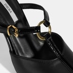 Kadın Siyah Halka Aksesuarlı Deri Abiye Topuklu Terlik