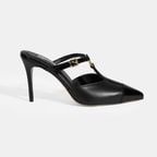 Kadın Siyah Halka Aksesuarlı Deri Abiye Topuklu Terlik