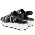 Kadın Siyah Hasır Örgülü Deri Sandalet