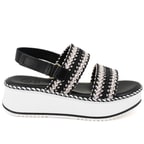 Kadın Siyah Hasır Örgülü Deri Sandalet