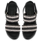 Kadın Siyah Hasır Örgülü Deri Sandalet