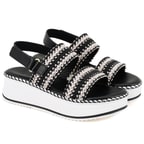 Kadın Siyah Hasır Örgülü Deri Sandalet