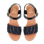 Kadın Siyah Hasır Topuklu Deri Sandalet