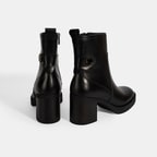 Kadın Siyah Kalın Topuklu Deri Bot