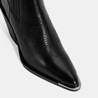 Kadın Siyah Kalın Topuklu Deri Bot