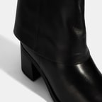 Kadın Siyah Katlama Detaylı Topuklu Deri Bot