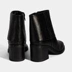 Kadın Siyah Katlama Detaylı Topuklu Deri Bot