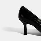 Kadın Siyah Kroko Baskılı Deri Stiletto