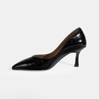 Kadın Siyah Kroko Baskılı Deri Stiletto