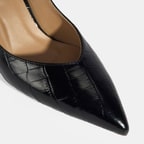 Kadın Siyah Kroko Baskılı Deri Stiletto