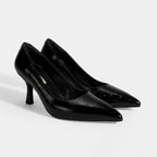 Kadın Siyah Kroko Baskılı Deri Stiletto