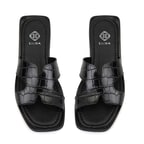 Kadın Siyah Kroko Baskılı Deri Terlik