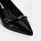 Kadın Siyah Kroko Baskılı Deri Topuklu Ayakkabı