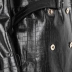 Kadın Siyah Kroko Baskılı Deri Trençkot