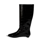 Kadın Siyah Kroko Baskılı İnce Topuklu Rugan Deri Çizme