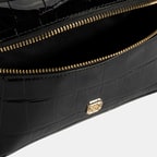 Kadın Siyah Kroko Baskılı Mini Deri El Çantası