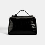 Kadın Siyah Kroko Baskılı Rugan Deri El Çantası