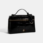 Kadın Siyah Kroko Baskılı Rugan Deri El Çantası