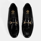 Kadın Siyah Kroko Baskılı Toka Detaylı Deri Loafer