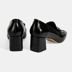 Kadın Siyah Kroko Baskılı Topuklu Rugan Loafer