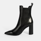 Kadın Siyah Lastikli Topuklu Deri Bot