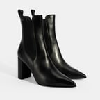 Kadın Siyah Lastikli Topuklu Deri Bot