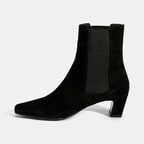 Kadın Siyah Lastikli Topuklu Süet Deri Bot