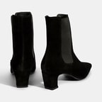 Kadın Siyah Lastikli Topuklu Süet Deri Bot