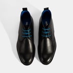 Kadın Siyah Mavi Bağcık Detaylı Deri Bot