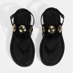 Kadın Siyah Metal Aksesuarlı Ayarlanabilir Tokalı Süet Sandalet