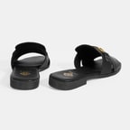 Kadın Siyah Metal Toka Aksesuarlı Deri Terlik