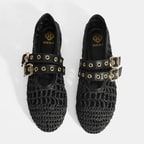 Kadın Siyah Metal Toka Aksesuarlı Örgü Babet