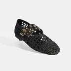 Kadın Siyah Metal Toka Aksesuarlı Örgü Babet