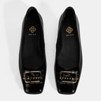 Kadın Siyah Metal Toka Aksesuarlı Rugan Babet