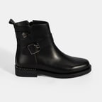 Kadın Siyah Metal Toka Detaylı Deri Bot