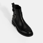 Kadın Siyah Metal Toka Detaylı Deri Bot