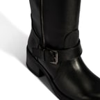 Kadın Siyah Metal Toka Detaylı Deri Çizme