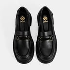 Kadın Siyah Metal Toka Detaylı Deri Loafer