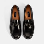 Kadın Siyah Metal Toka Detaylı Deri Loafer