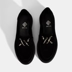 Kadın Siyah Metal Toka Detaylı Süet Loafer