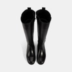 Kadın Siyah Metal Tokalı Kalın Topuklu Deri Çizme