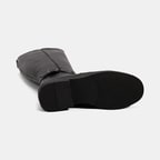 Kadın Siyah Metal Tokalı Kalın Topuklu Deri Çizme