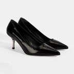 Kadın Siyah Metal Topuk Detaylı Rugan Abiye Ayakkabı