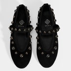 Kadın Siyah Metal Zımba Detaylı Mary Jane Babet