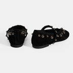 Kadın Siyah Metal Zımba Detaylı Mary Jane Babet